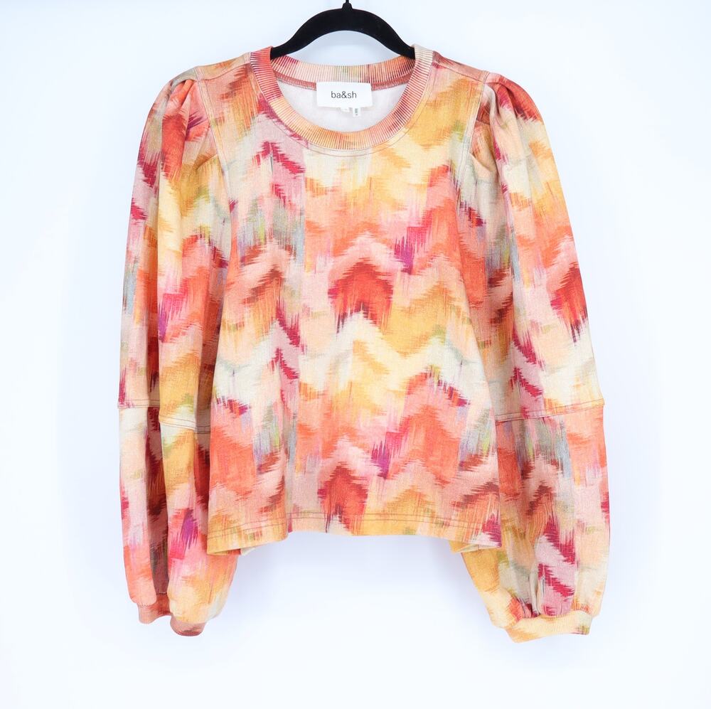 BA&SH Primrose Sweatshirt Ocre Chevron Print Balloon Sleeve Women's S/US 4